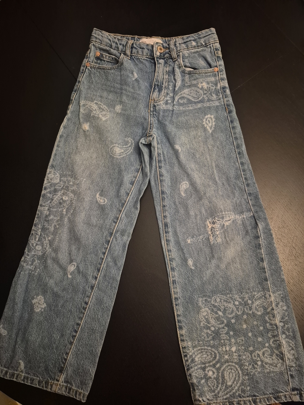 Zara Kids Light Blue Paisley-Pattern Kids Jeans, Size 9yrs